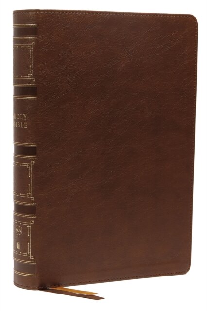 NKJV, Single-Column Wide-Margin Reference Bible, Leathersoft, Brown, Red Letter, Thumb Indexed, Comfort Print