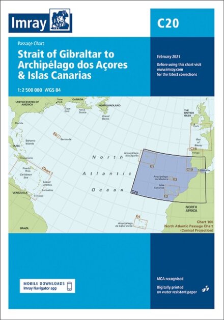 Imray Chart C20 : Strait of Gibraltar to Archipelago dos Acores & Islas Canarias Passage Chart : 20