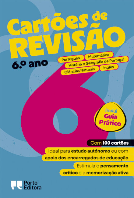 Cartões de revisão - Livro Português, Matemática, História e Geografia de Portugal, Ciências Naturais e Inglês - 6.º ano