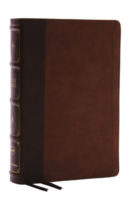 NKJV, Large Print Thinline Reference Bible, Blue Letter, Maclaren Series, Leathersoft, Brown, Thumb Indexed, Comfort Print
