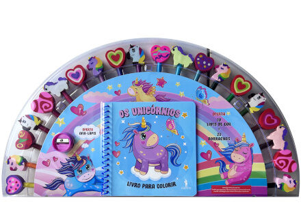 Os Unicórnios -  Livro para Colorir com 20 lápis + 20 Borrachas